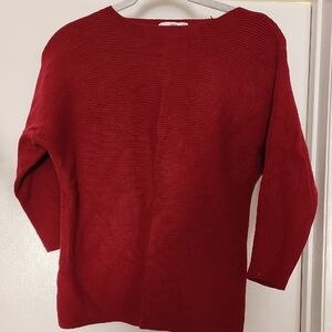 Mango Women's Ribbed Crew Neck Sweater in Deep Red